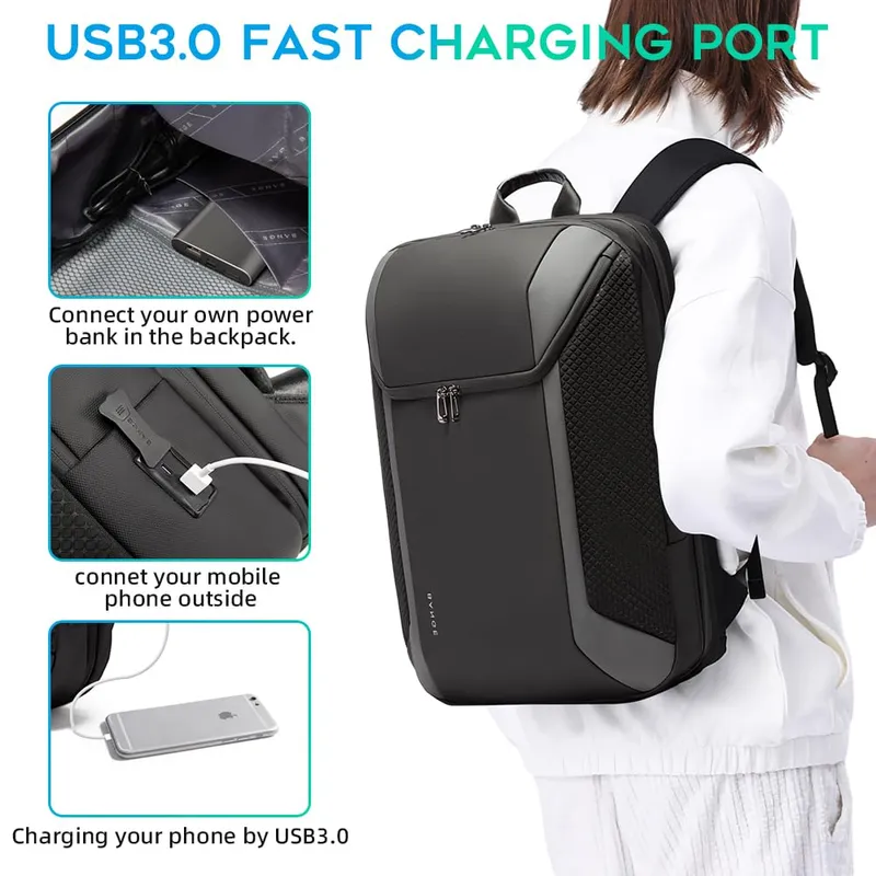 BANGE Business Rugzak Laptop Waterdicht USB Grijs — foto 4