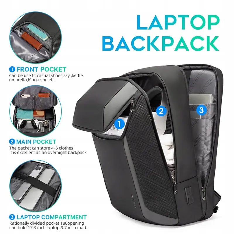 BANGE Business Rugzak Laptop Waterdicht USB Grijs — foto 3