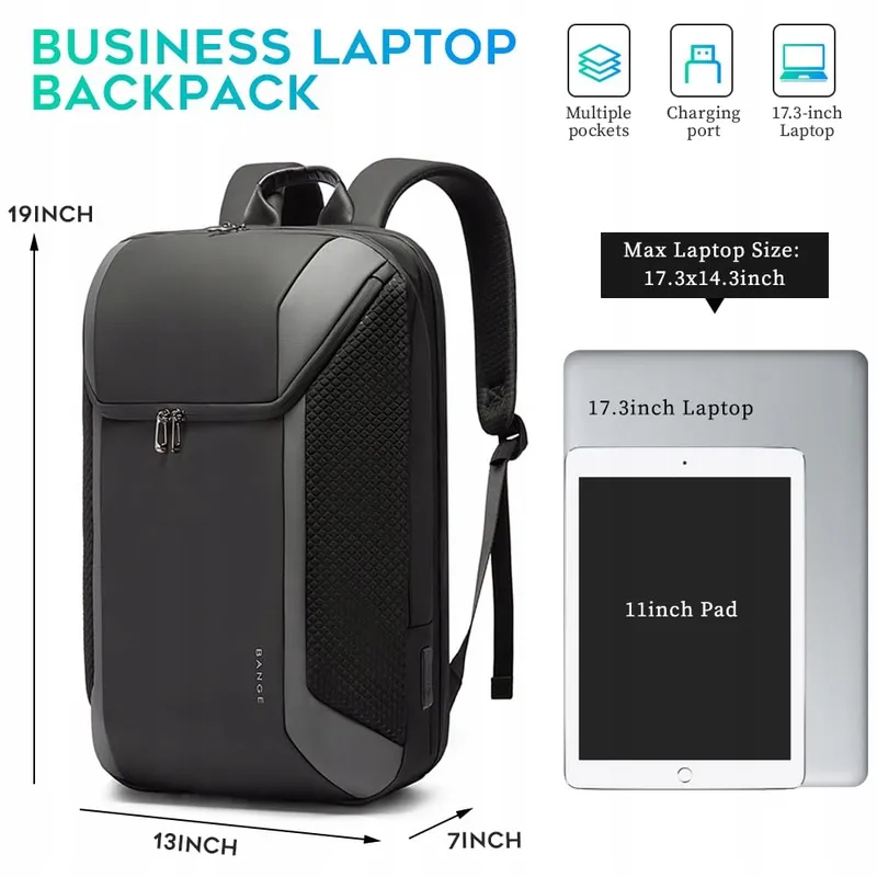 BANGE Business Rugzak Laptop Waterdicht USB Grijs — foto 2