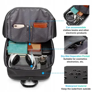 BANGE Business Rugzak Laptop Waterdicht USB Grijs — miniatuur 6