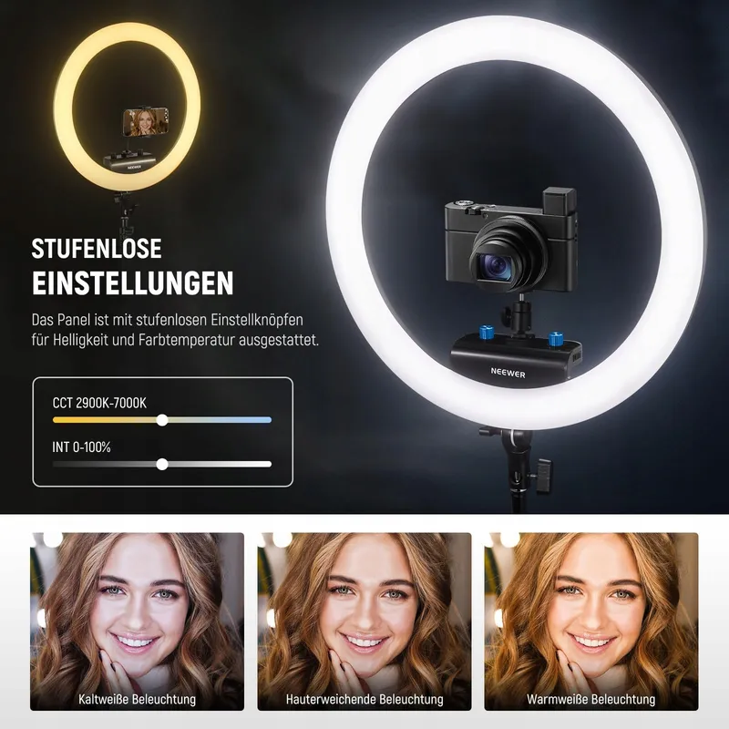 NEEWER Professionele Ringlamp 18 inch 45W Statief Telefoonhouder App — foto 4