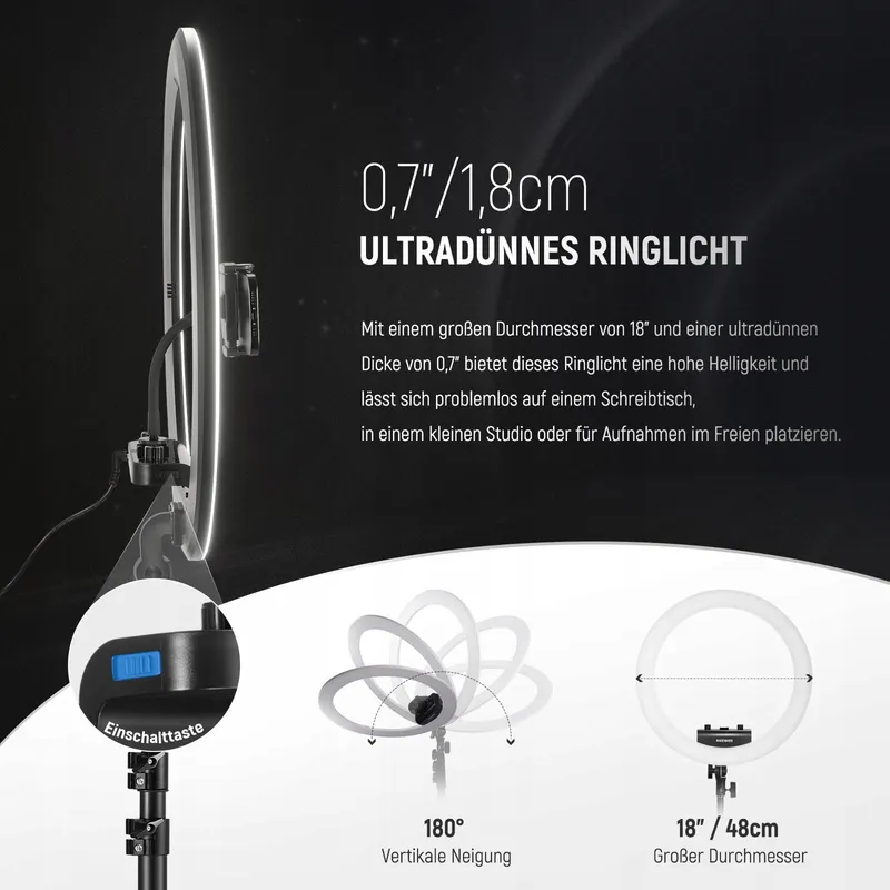 NEEWER Professionele Ringlamp 18 inch 45W Statief Telefoonhouder App — foto 2