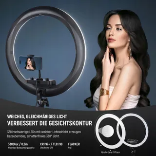 NEEWER Professionele Ringlamp 18 inch 45W Statief Telefoonhouder App — miniatuur 3