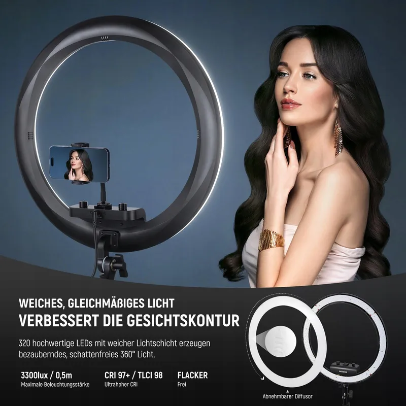 NEEWER Professionele Ringlamp 18 inch 45W Statief Telefoonhouder App — foto 3