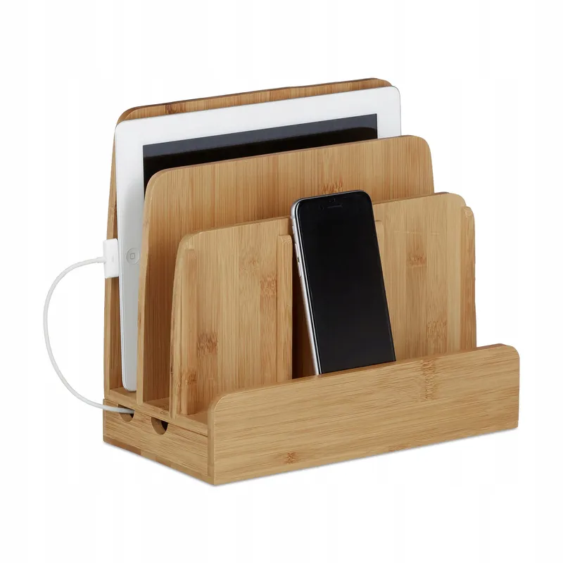 RELAXDAYS Bamboe Laadstation Organizer Voor Smartphones Tablets — foto 1