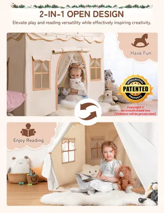 BESREY Kindertent 2-in-1 met Mat en Lichtjes Beige — miniatuur 2