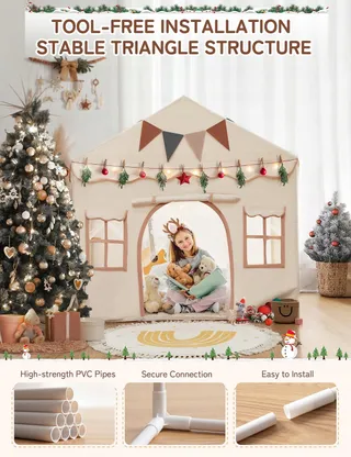 BESREY Kindertent 2-in-1 met Mat en Lichtjes Beige — miniatuur 4