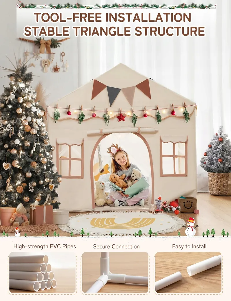 BESREY Kindertent 2-in-1 met Mat en Lichtjes Beige — foto 4