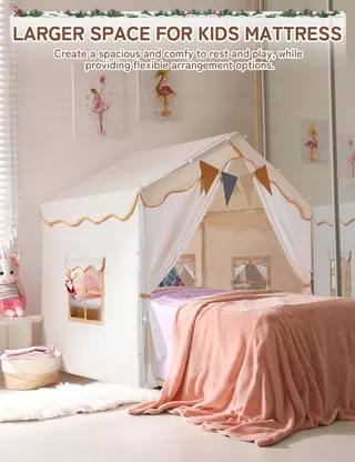 BESREY Kindertent 2-in-1 met Mat en Lichtjes Beige — miniatuur 3