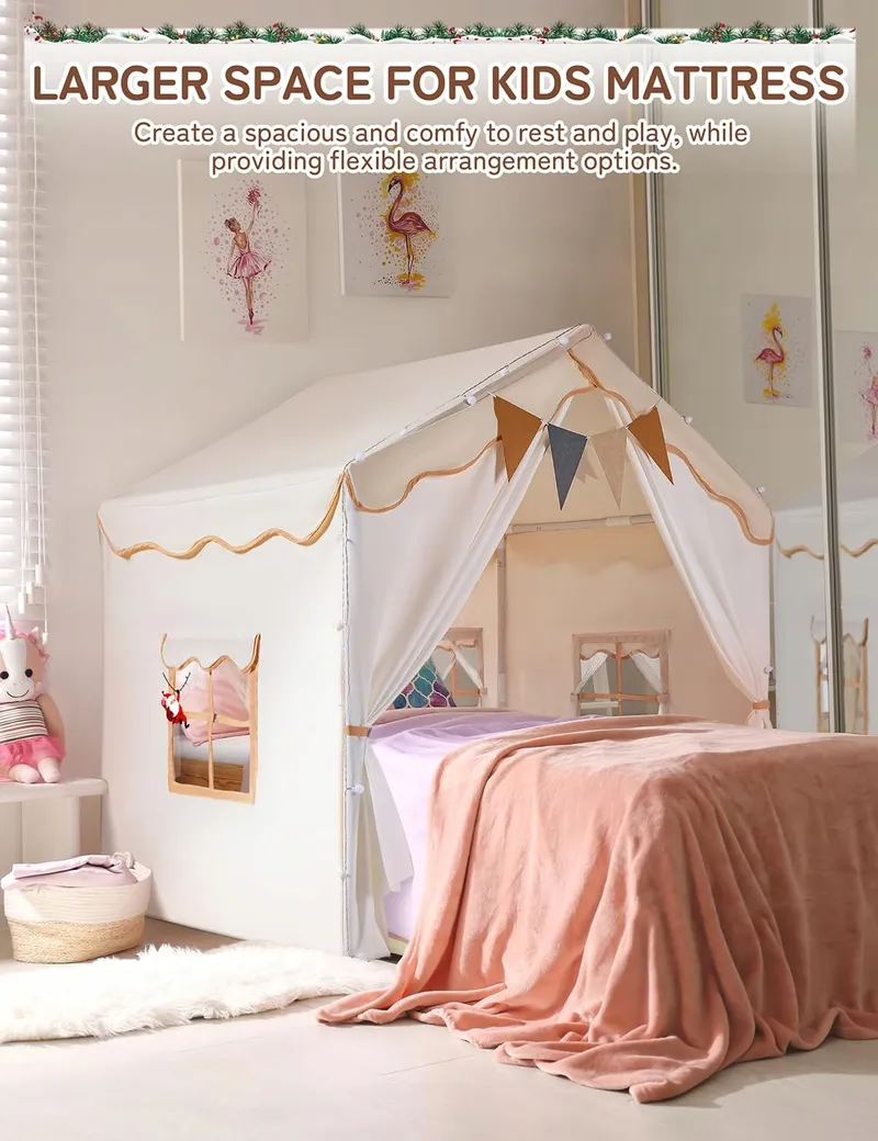 BESREY Kindertent 2-in-1 met Mat en Lichtjes Beige — foto 3