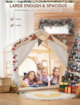 BESREY Kindertent 2-in-1 met Mat en Lichtjes Beige — miniatuur 5