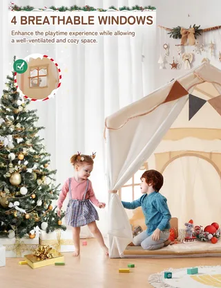 BESREY Kindertent 2-in-1 met Mat en Lichtjes Beige — miniatuur 6
