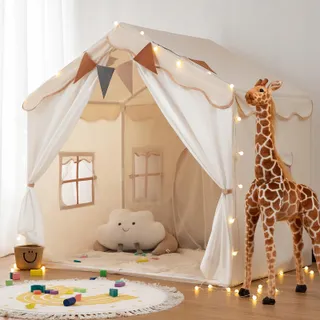BESREY Kindertent 2-in-1 met Mat en Lichtjes Beige — miniatuur 1