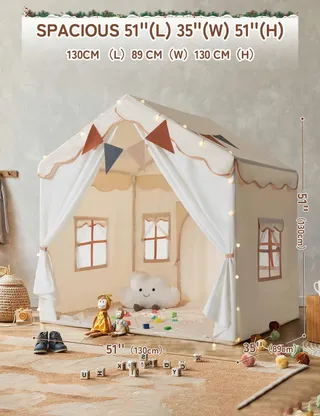 BESREY Kindertent 2-in-1 met Mat en Lichtjes Beige — miniatuur 7