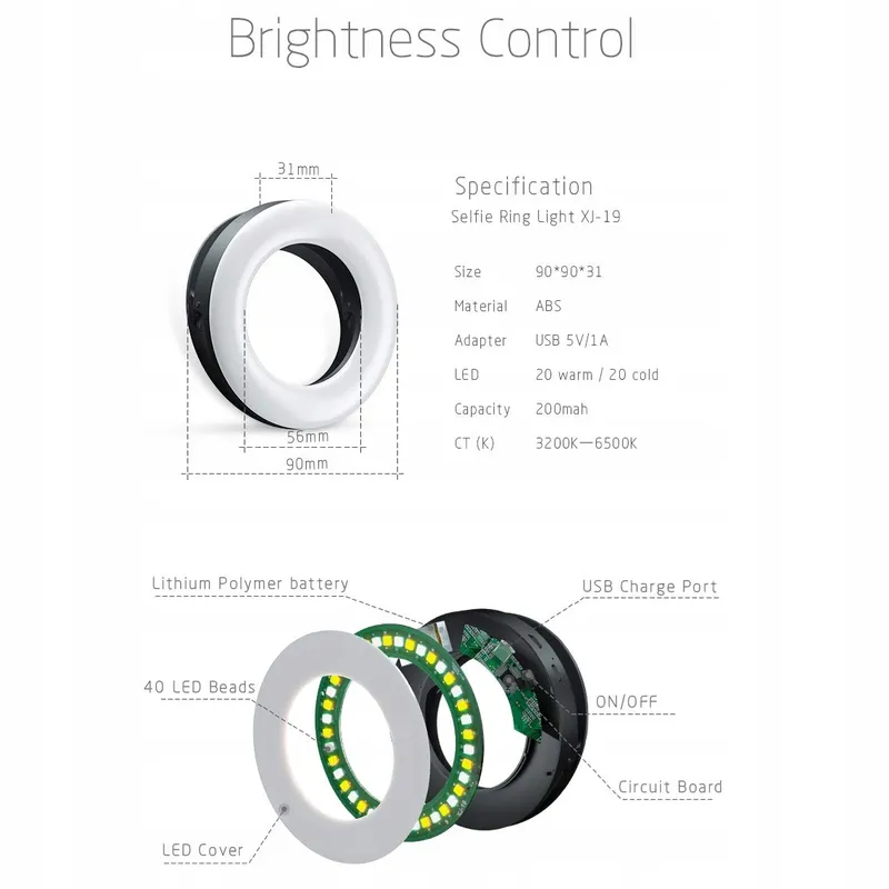 XINBAOHONG Selfie Ringlicht 40 LED USB Telefoon Tablet Laptop — foto 3