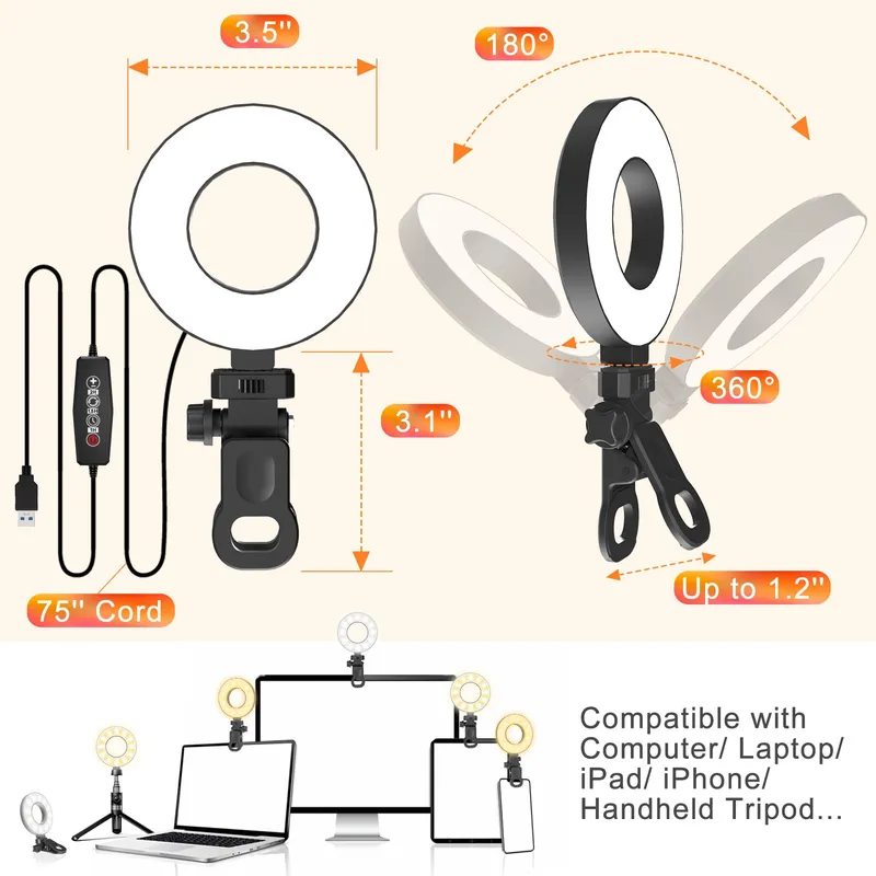 MOJIMDO LED Ringlicht Voor Telefoon Laptop Selfie Videobellen Make-up — foto 7