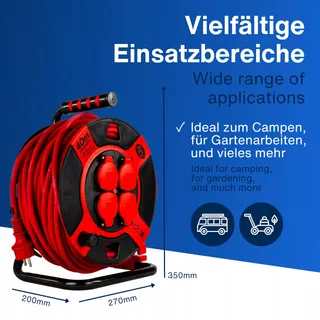 REV Kabelhaspel 40m H07RN IP44 3000W Verlengkabel 4 Stopcontacten — miniatuur 5