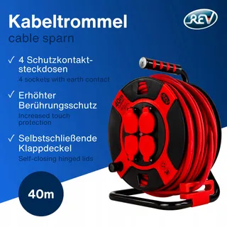REV Kabelhaspel 40m H07RN IP44 3000W Verlengkabel 4 Stopcontacten — miniatuur 2