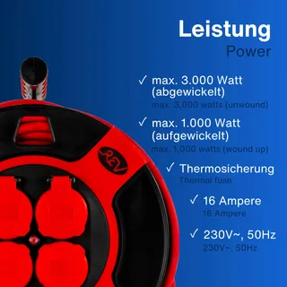 REV Kabelhaspel 40m H07RN IP44 3000W Verlengkabel 4 Stopcontacten — miniatuur 7
