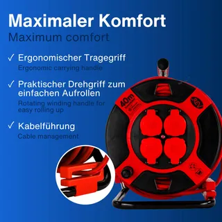 REV Kabelhaspel 40m H07RN IP44 3000W Verlengkabel 4 Stopcontacten — miniatuur 3