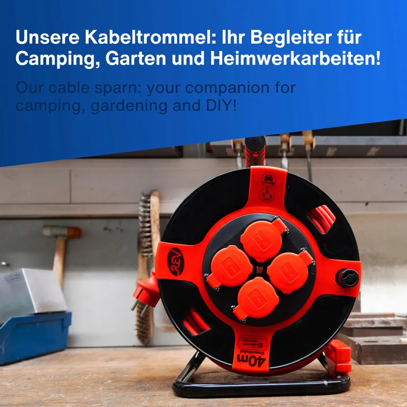 REV Kabelhaspel 40m H07RN IP44 3000W Verlengkabel 4 Stopcontacten — foto 9