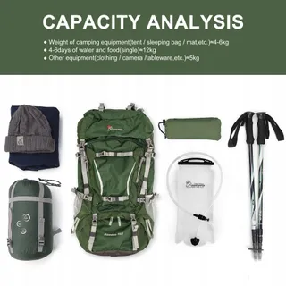 MOUNTAINTOP Trekkingrugzak 70L Waterdicht met Regenhoes — miniatuur 8