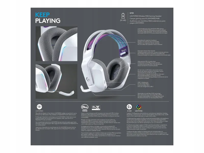 LOGITECH G733 LIGHTSPEED Draadloos Gaming Headset RGB 29u Wit — foto 2