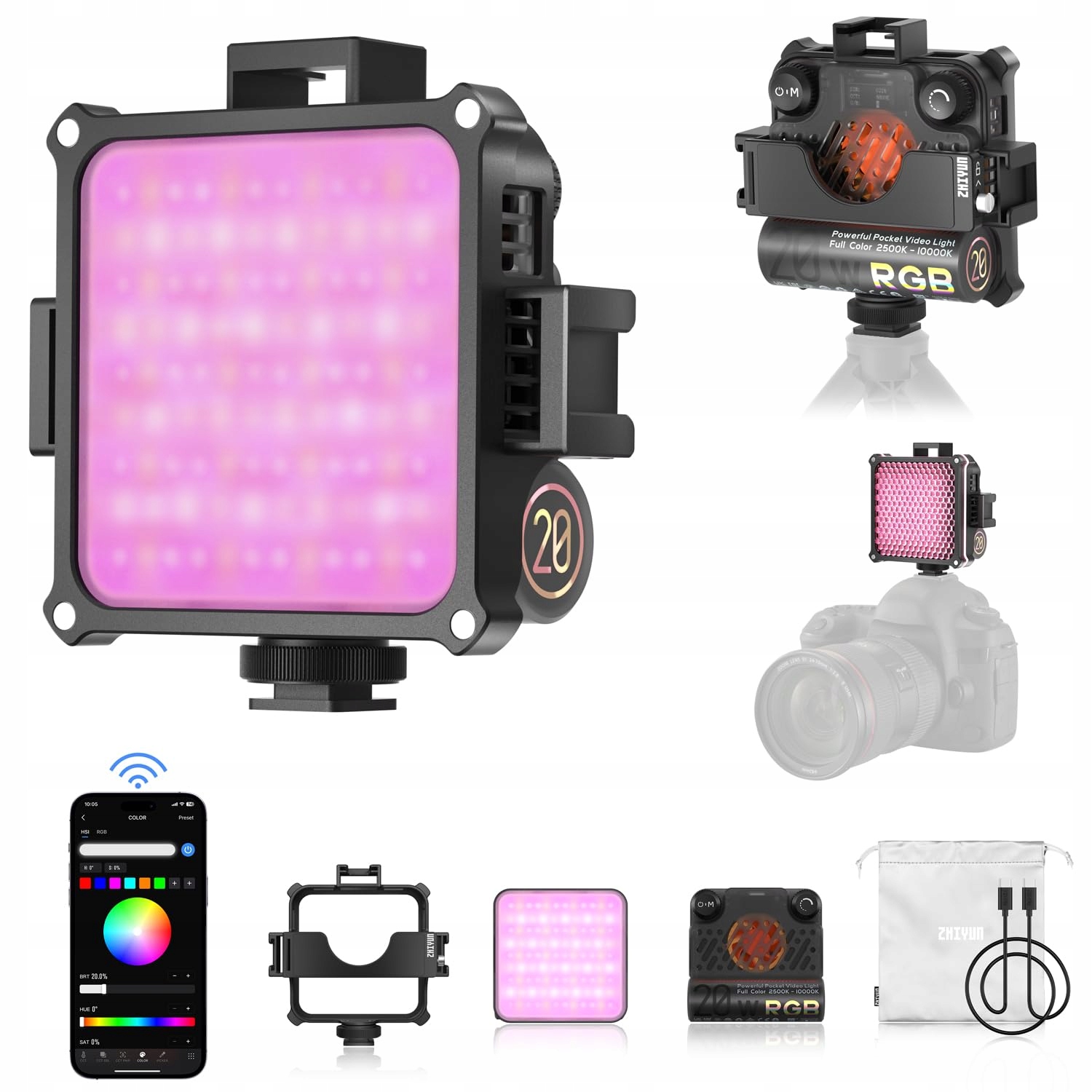 ZHIYUN Fiveray M20C RGB LED Videolamp 20W Magnetisch Streaming