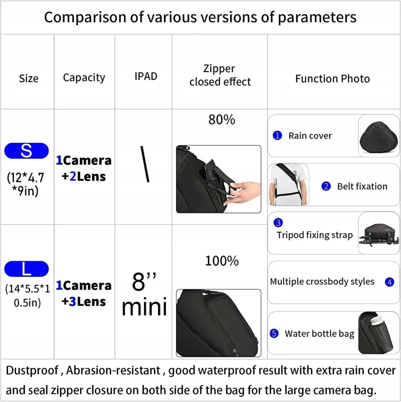 CADEN Camera Sling Crossbag Schoudertas DSLR Canon Nikon Sony Zwart — foto 2