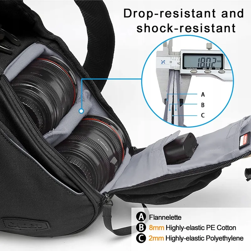 CADEN Camera Sling Crossbag Schoudertas DSLR Canon Nikon Sony Zwart — foto 6