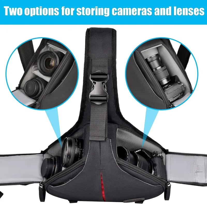 CADEN Camera Sling Crossbag Schoudertas DSLR Canon Nikon Sony Zwart — foto 3