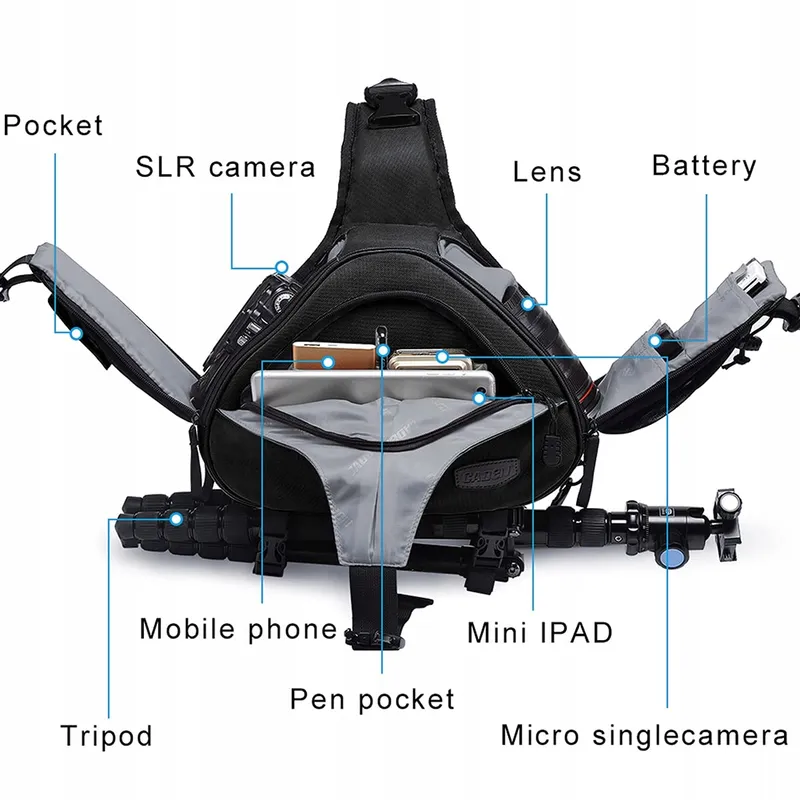 CADEN Camera Sling Crossbag Schoudertas DSLR Canon Nikon Sony Zwart — foto 5