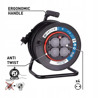 ELECTRALINE 49125 Kabelhaspel 25m 4 Schuko Stopcontacten Zwart — miniatuur 3