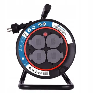 ELECTRALINE 49125 Kabelhaspel 25m 4 Schuko Stopcontacten Zwart — miniatuur 1
