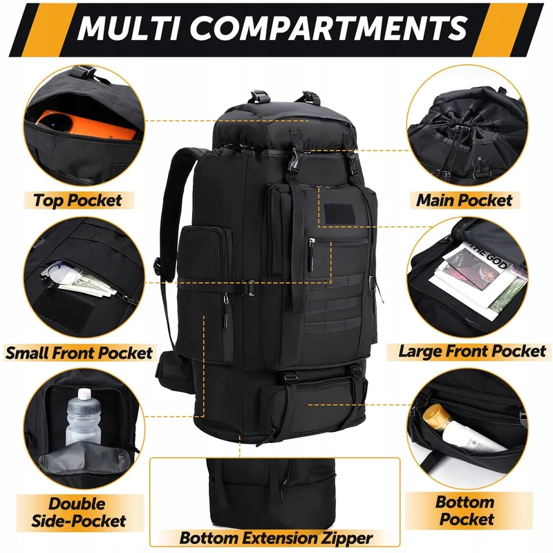 LYTECH Trekkingrugzak 100L Waterdicht Wandelen Zwart — foto 2