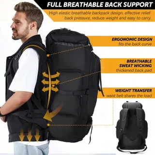 LYTECH Trekkingrugzak 100L Waterdicht Wandelen Zwart — miniatuur 6