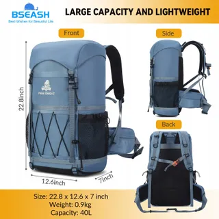 BSEASH Wandelrugzak 40L Waterdicht Licht Reizen Lichtblauw — miniatuur 2