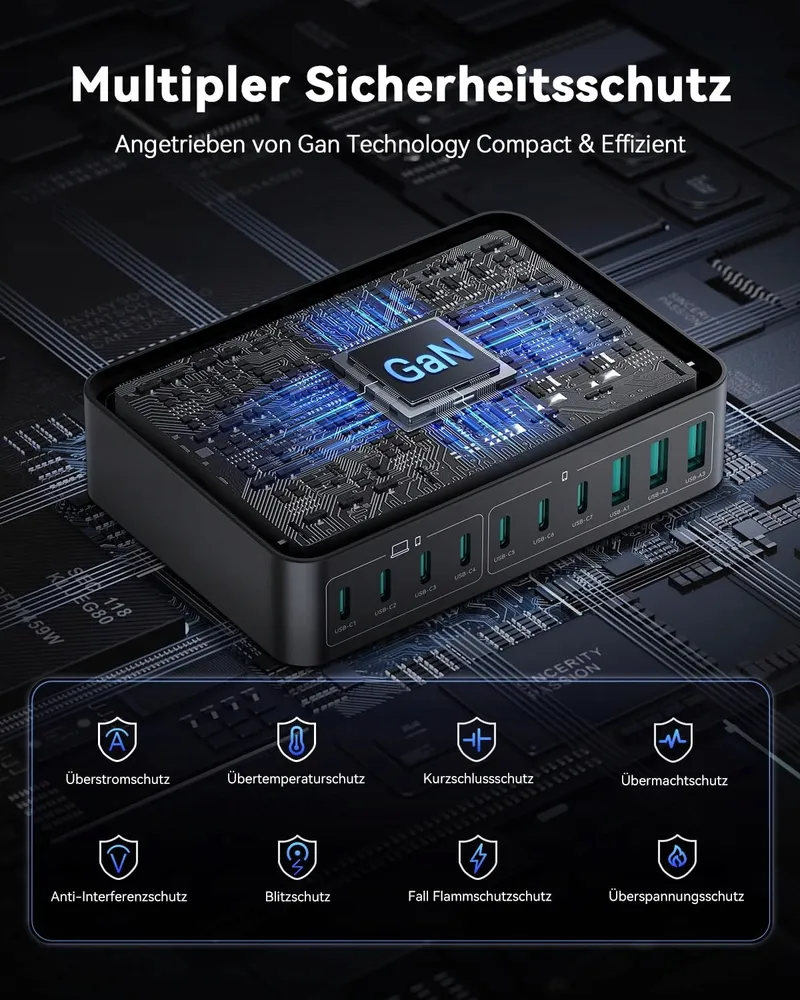 ROCOREN GaN USB-C Oplader 480W 10-Poorts Laptop Laadstation — foto 5