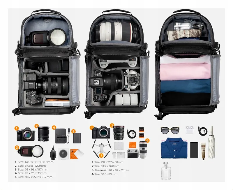 K&F CONCEPT Waterdichte Cameratas Zwart met Regenhoes — foto 12