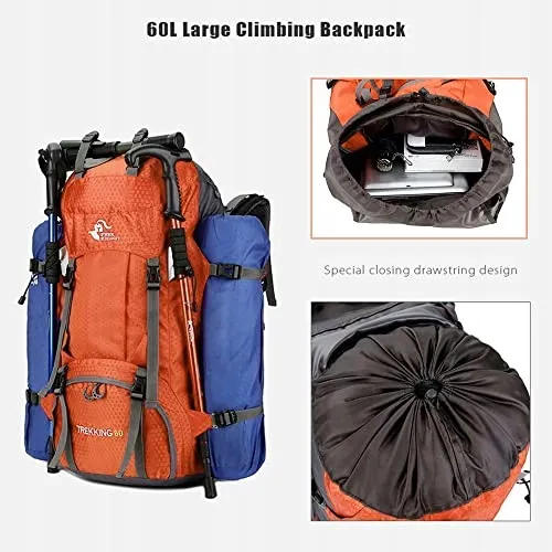 BSEASH Waterdichte Wandelrugzak 60L Oranje — foto 5