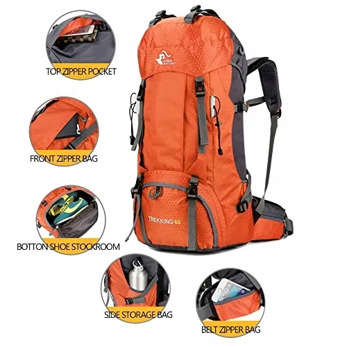 BSEASH Waterdichte Wandelrugzak 60L Oranje — foto 3