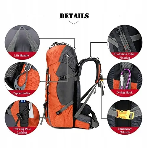 BSEASH Waterdichte Wandelrugzak 60L Oranje — foto 4