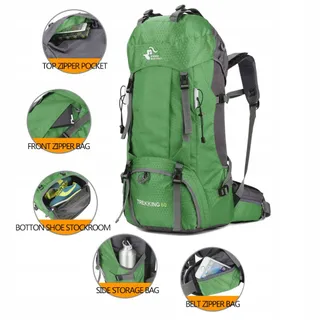 BSEASH Wandelrugzak 60L Waterdicht Licht met Regenhoes Groen — miniatuur 3