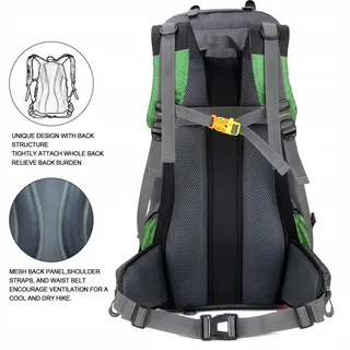 BSEASH Wandelrugzak 60L Waterdicht Licht met Regenhoes Groen — miniatuur 6