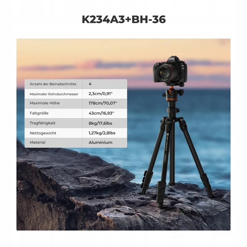 K&F CONCEPT Aluminium Statief 178cm met Telefoonhouder Reisstatief — foto 2