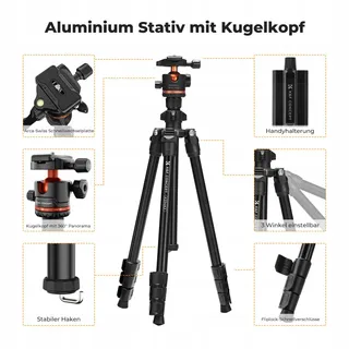 K&F CONCEPT Aluminium Statief 178cm met Telefoonhouder Reisstatief — miniatuur 3