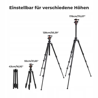 K&F CONCEPT Aluminium Statief 178cm met Telefoonhouder Reisstatief — miniatuur 6
