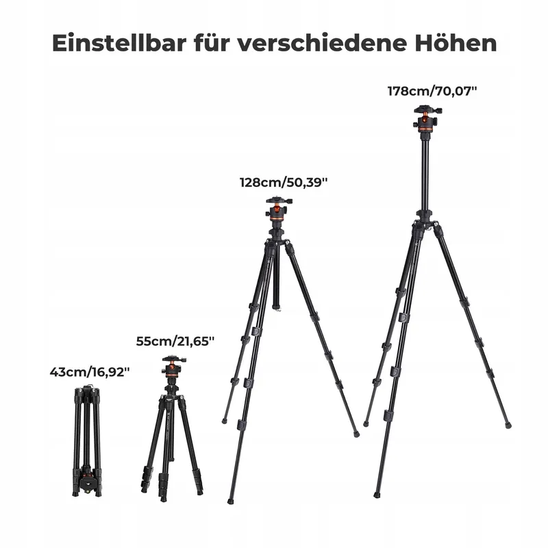 K&F CONCEPT Aluminium Statief 178cm met Telefoonhouder Reisstatief — foto 6