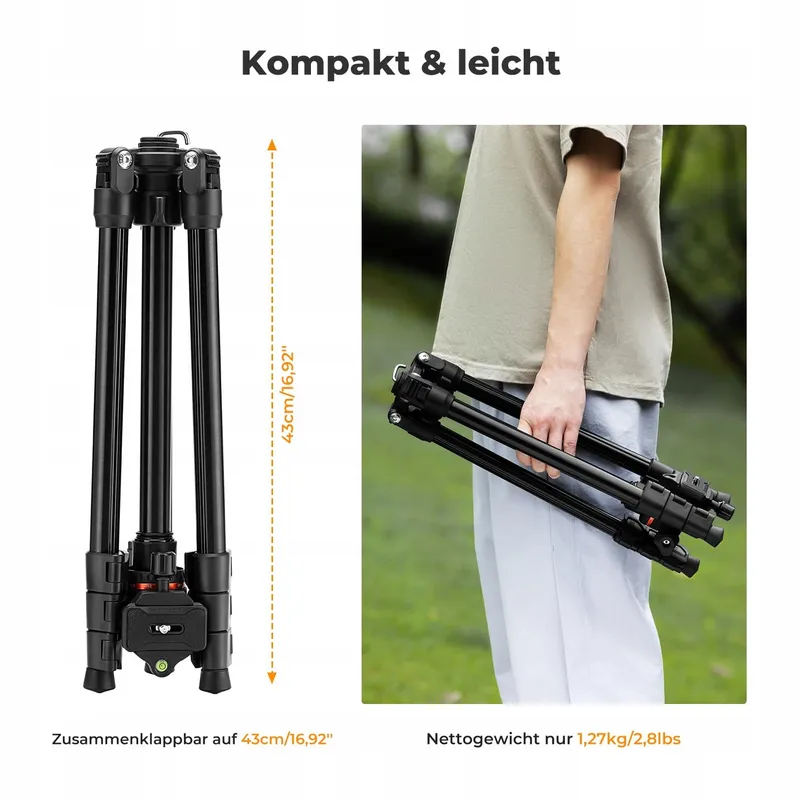 K&F CONCEPT Aluminium Statief 178cm met Telefoonhouder Reisstatief — foto 7