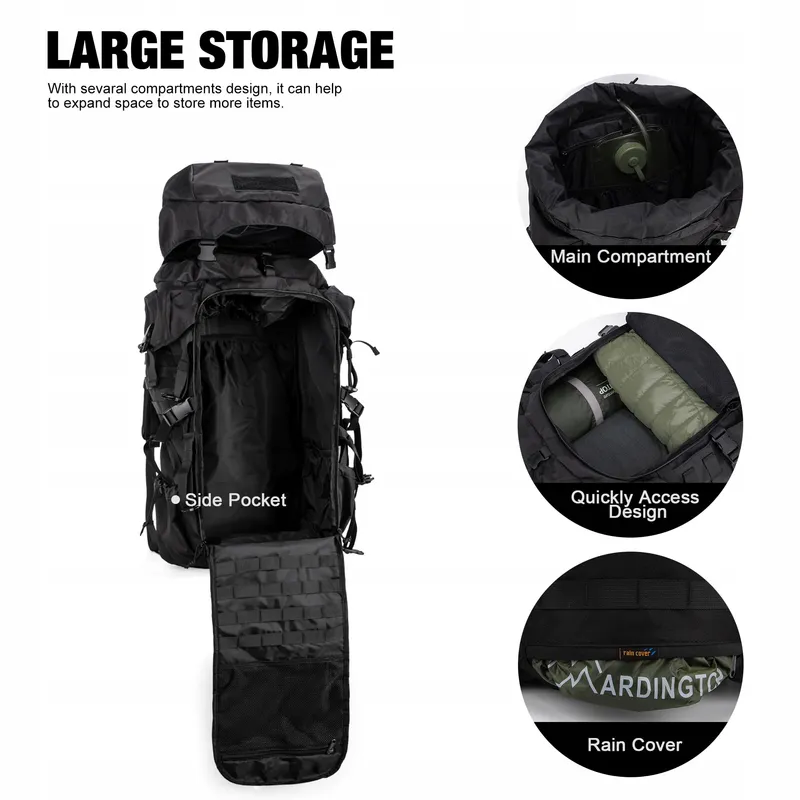 MARDINGTOP Militaire Trekkingrugzak 70L met Regenhoes — foto 4